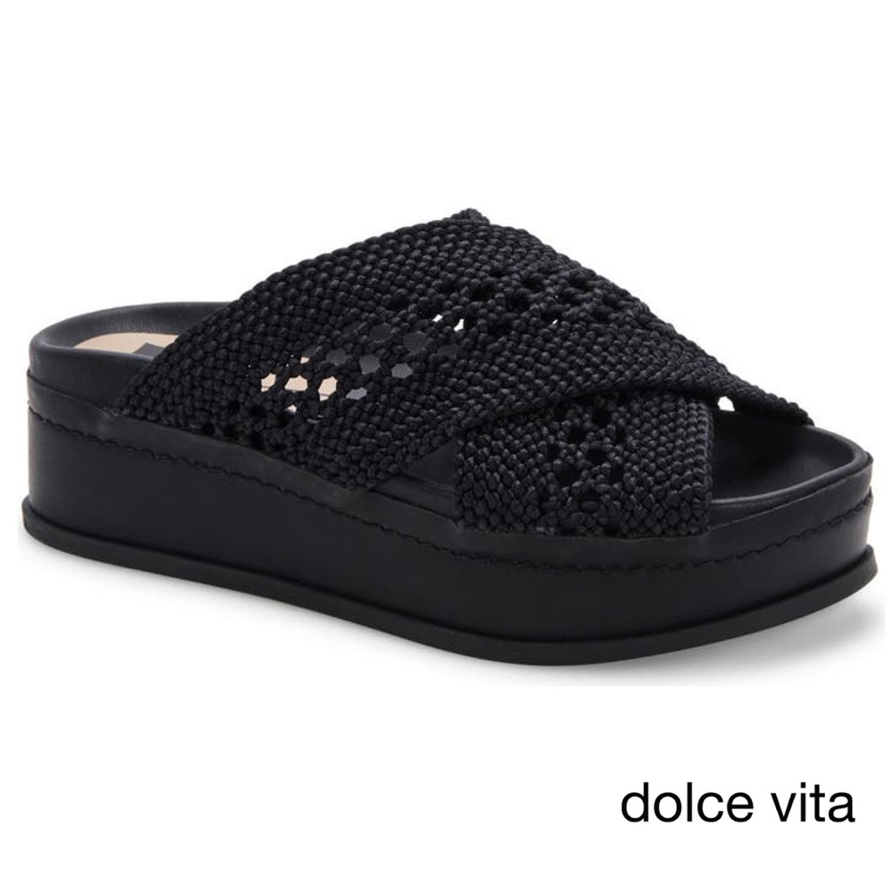 Black Woven Platform Slide Sandals